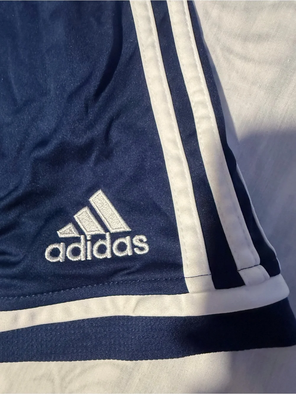 adidas Navy Athletic Shorts with White Three-Stripes size L